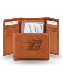 Baltimore Ravens Embossed Genuine Leather Trifold Wallet - Pecan Brown