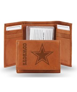 Dallas Cowboys Embossed Genuine Leather Trifold Wallet - Pecan Brown