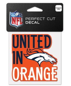 Denver Broncos 4 x 4 Slogan Logo DieCut Decal