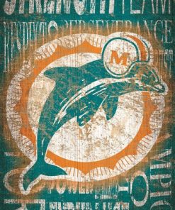Miami Dolphins 11 x 19 Heritage Word Collage Wooden Sign