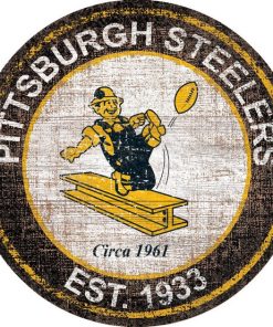 Pittsburgh Steelers Heritage Retro Round Logo Wooden Sign