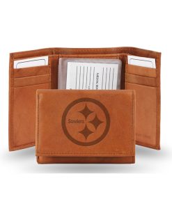 Pittsburgh Steelers Embossed Genuine Leather Trifold Wallet - Pecan Brown